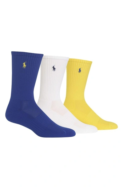 Shop Polo Ralph Lauren Tech Athletic Crew Socks In Royal/ White/ Yellow