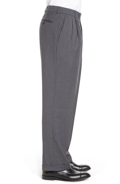 Shop Ballin Classic Fit Pleated Solid Wool Dress Pants In Mid Grey