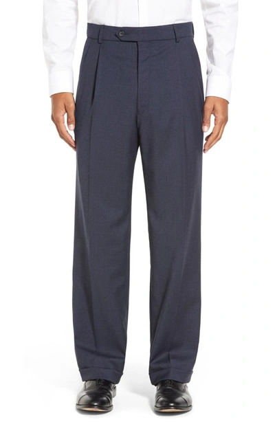 Shop Ballin Classic Fit Pleated Solid Wool Dress Pants In Navy Mix