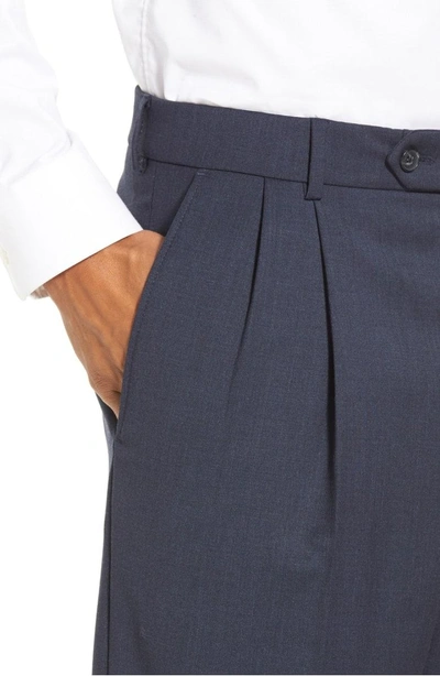 Shop Ballin Classic Fit Pleated Solid Wool Dress Pants In Navy Mix