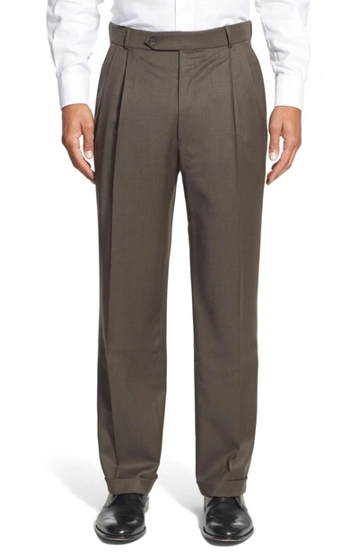 Shop Ballin Classic Fit Pleated Solid Wool Dress Pants In Loden