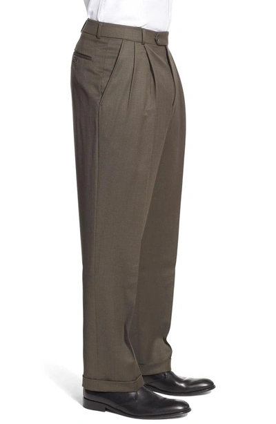 Shop Ballin Classic Fit Pleated Solid Wool Dress Pants In Loden