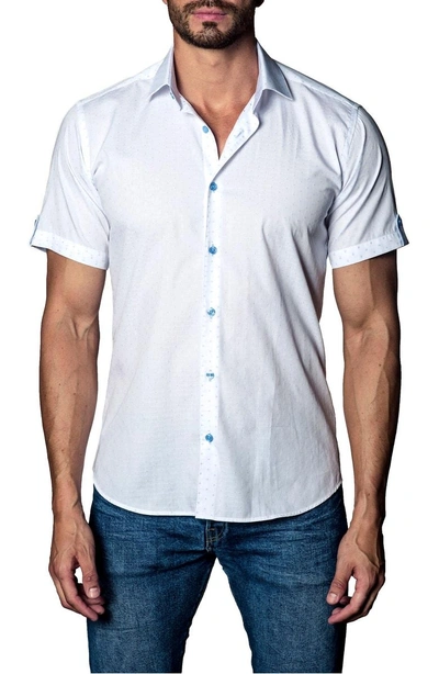 Shop Jared Lang Print Sport Shirt In White Blue Print