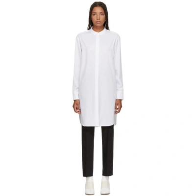 Shop Jil Sander Navy White Long Poplin Shirt In 100 White