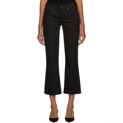 Shop Saint Laurent Black Bootcut Cropped Jeans In 1080 Used B