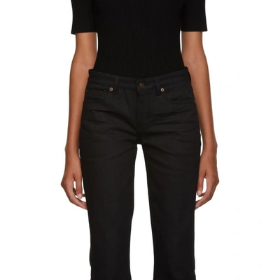 Shop Saint Laurent Black Bootcut Cropped Jeans In 1080 Used B