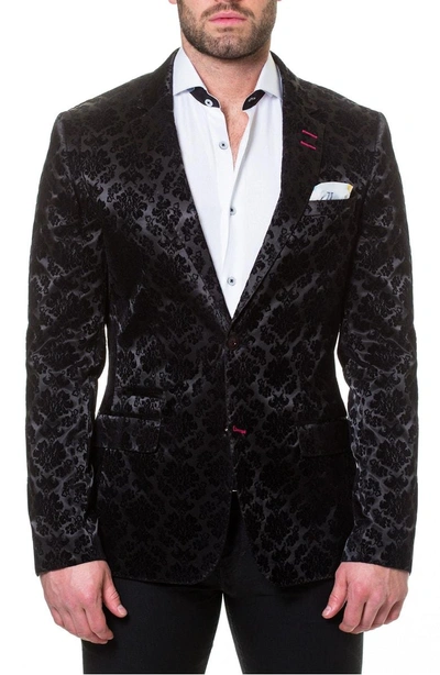 Shop Maceoo Socrate Flocked Damask Sport Coat In Black