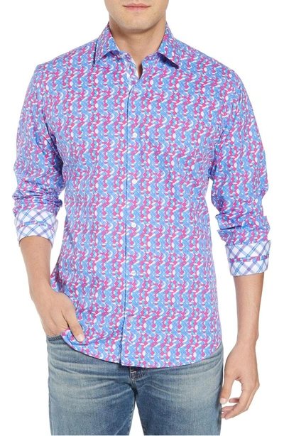 Shop Tailorbyrd Beal Regular Fit Geo Print Sport Shirt In Peri Blue