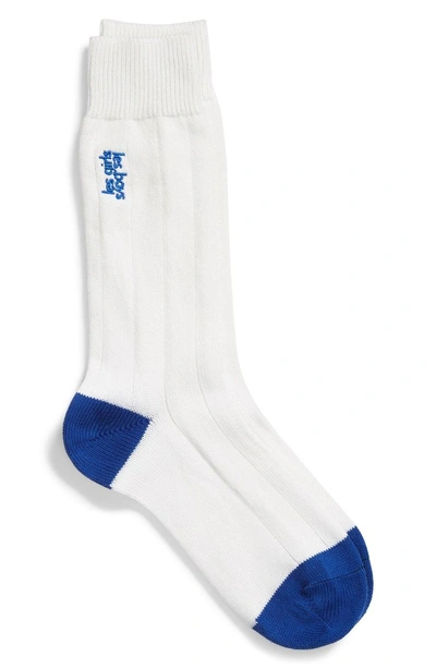 Shop Les Girls Les Boys Contrast Heel And Toe Socks In White/ Maple Blue