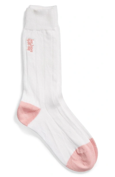 Shop Les Girls Les Boys Contrast Heel And Toe Socks In White/ Baby Pink