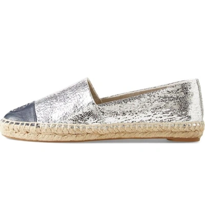 Shop Tory Burch Colorblock Espadrille Flat In Silver/ Tory Navy