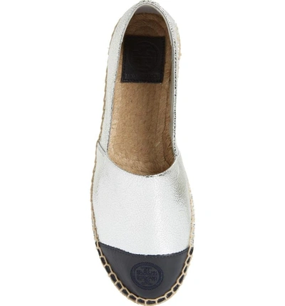 Shop Tory Burch Colorblock Espadrille Flat In Silver/ Tory Navy