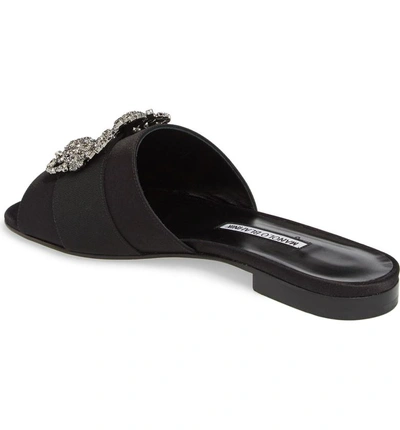 Shop Manolo Blahnik Martamod Crystal Embellished Slide Sandal In Black Satin