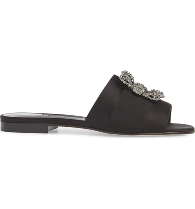 Shop Manolo Blahnik Martamod Crystal Embellished Slide Sandal In Black Satin