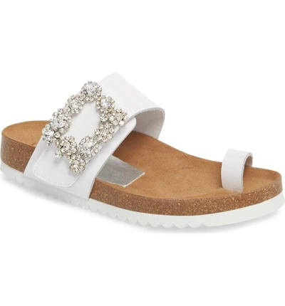Shop Jeffrey Campbell Bianca Embellished Slide Sandal In White Patent/ Silver