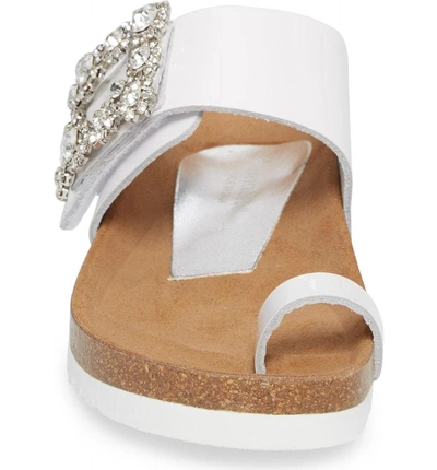 Shop Jeffrey Campbell Bianca Embellished Slide Sandal In White Patent/ Silver