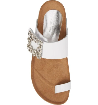 Shop Jeffrey Campbell Bianca Embellished Slide Sandal In White Patent/ Silver