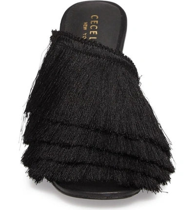 Shop Cecelia New York Frix Fringe Mule In Black Fabric