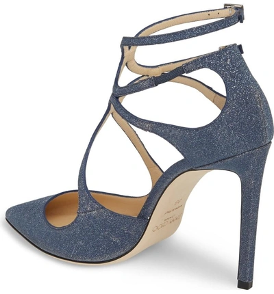 Shop Jimmy Choo Lancer Strappy Glitter Pump In Navy Glitter