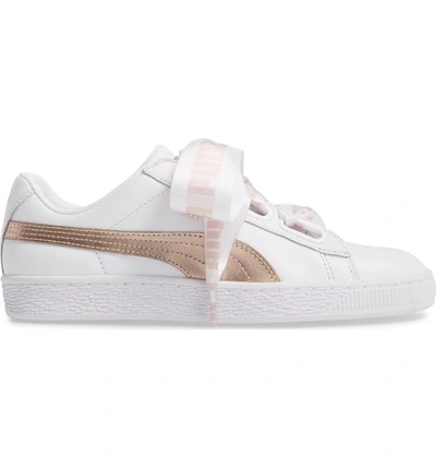Shop Puma Basket Heart Sneaker In White/ Rose Gold Leather