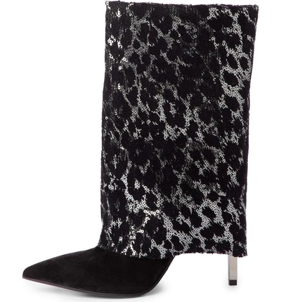 Shop Balmain Babette Sequin Leopard Print Bootie In Black/ Silver