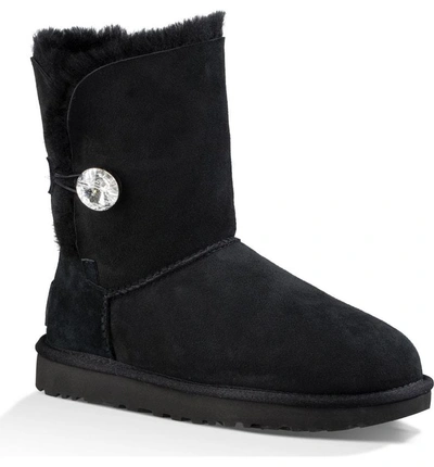 Shop Ugg Bailey Button Bling Genuine Shearling Boot In Black Suede