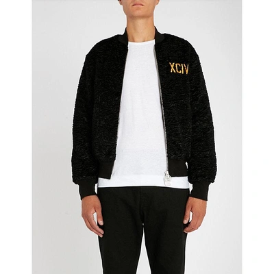 Shop Gcds Logo-detail Astrakhan Bomber Jacket In Black