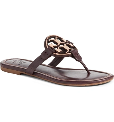 Shop Tory Burch Metal Miller Flip Flop In Malbec / Rose G