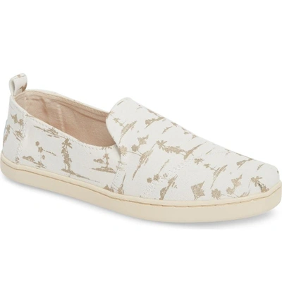 Shop Toms Deconstructed Alpargata Slip-on In White/ Gold Palms