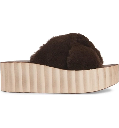 Shop Tory Burch Faux Fur Scallop Platform Slide Sandal In Chocolate