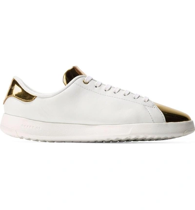 Shop Cole Haan Grandpro Tennis Shoe In Optic White/ Gold Leather