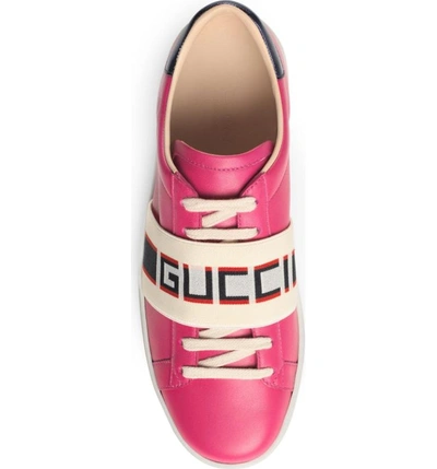 Shop Gucci New Ace Logo Strap Sneaker In Pink