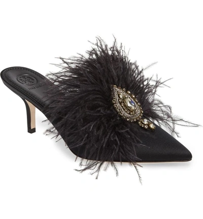 Shop Tory Burch Elodie Embellished Feather Mule In Perfect Black