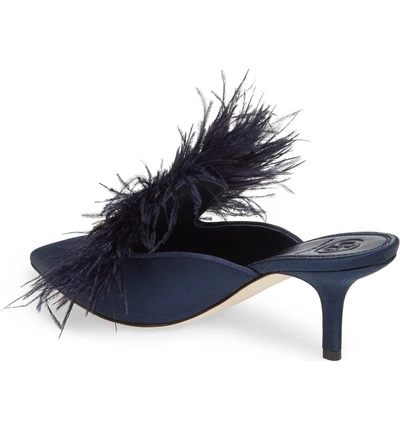 Shop Tory Burch Elodie Embellished Feather Mule In Perfect Navy