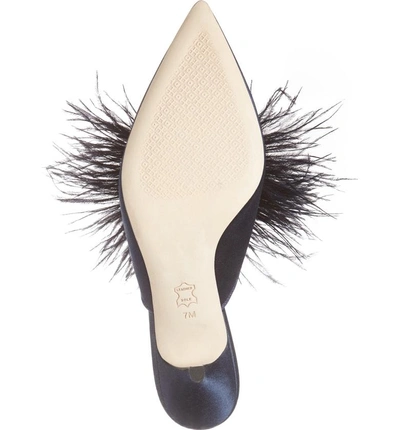 Shop Tory Burch Elodie Embellished Feather Mule In Perfect Navy