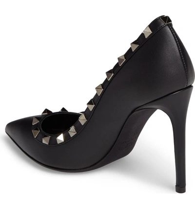 Shop Valentino Rockstud Pointy Toe Pump In Black Leather