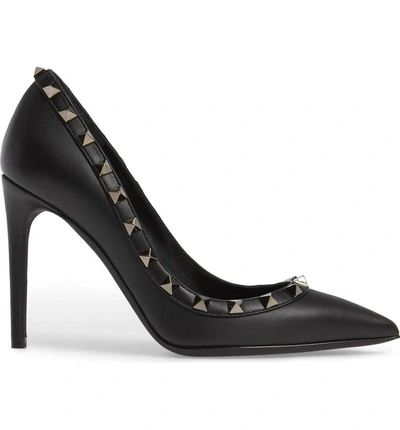 Shop Valentino Rockstud Pointy Toe Pump In Black Leather