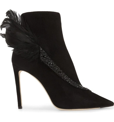 Shop Jimmy Choo Tanya Crystal & Feather Embellished Bootie In Black