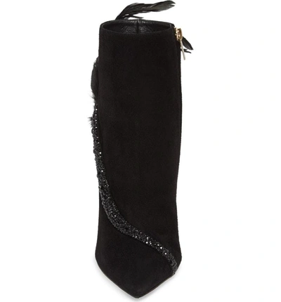Shop Jimmy Choo Tanya Crystal & Feather Embellished Bootie In Black