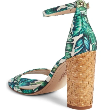 Shop Sam Edelman Yaro Ankle Strap Sandal In Jade Multi Palm Print Fabric