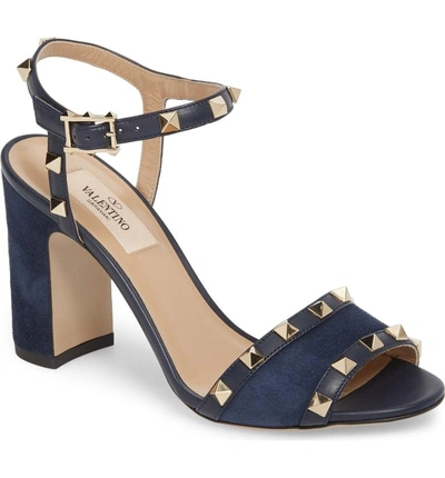 Shop Valentino Rockstud Suede Sandal In Marine Suede