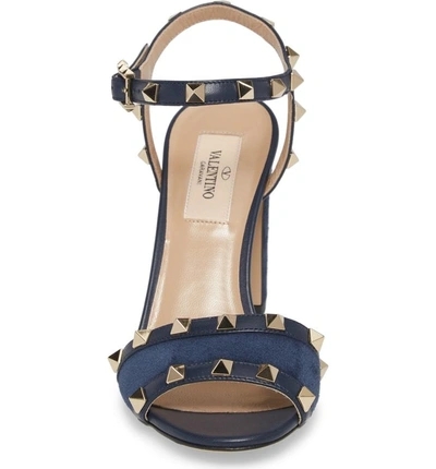 Shop Valentino Rockstud Suede Sandal In Marine Suede