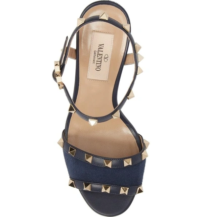 Shop Valentino Rockstud Suede Sandal In Marine Suede