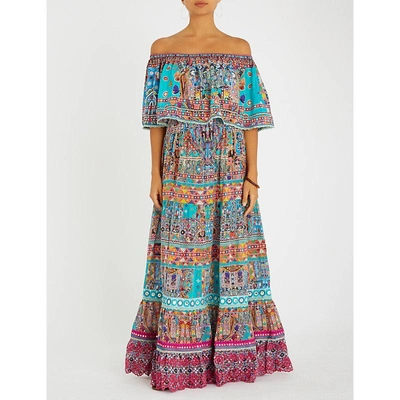 Shop Camilla Canvas Of Colour Off-the-shoulder Silk Maxi Dress