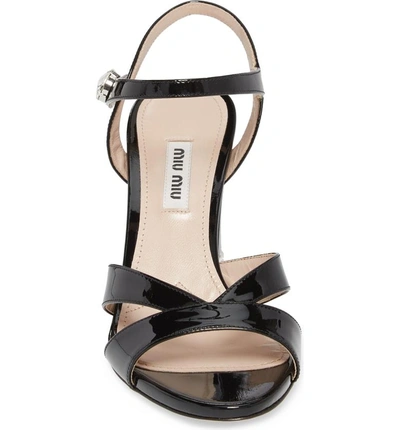 Shop Miu Miu Jeweled Heel Sandal In Black