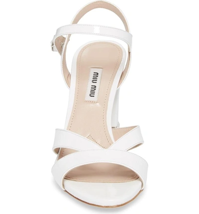 Shop Miu Miu Jeweled Heel Sandal In White