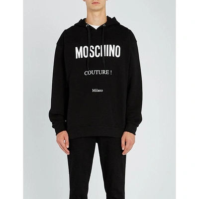 Shop Moschino Logo-print Cotton-jersey Hoody In Black