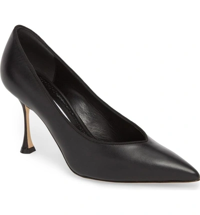 Shop Manolo Blahnik Urgenzapla Pointy Toe Pump In Black Leather