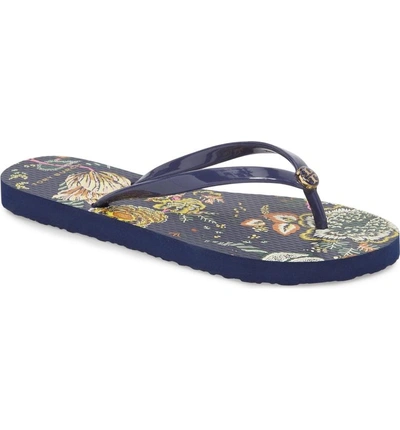 Shop Tory Burch Thin Flip Flop In Montauk Navy/ Happy Times