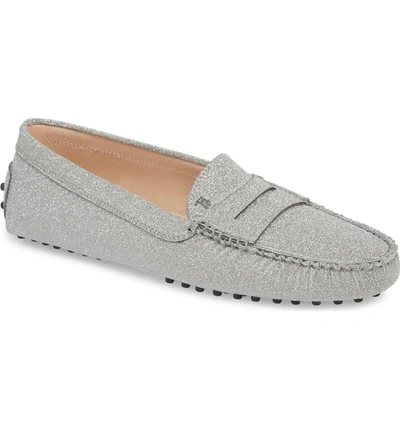 Shop Tod's Gommini Driving Moccasin In Silver Glitter